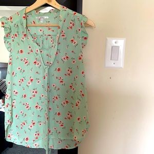 Mint green floral sleeveless blouse